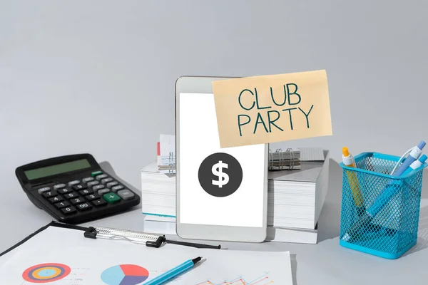 Signe Texte Montrant Club Party Parole Écrite Sur Rassemblement Social — Photo
