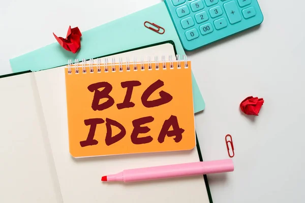 Вдохновляющий Знак Big Idea Word Having Great Creative Innovation Solution — стоковое фото