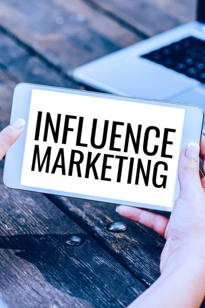 Text caption presenting Influence Marketing, Conceptual photo form of social media commerce involving endorsements