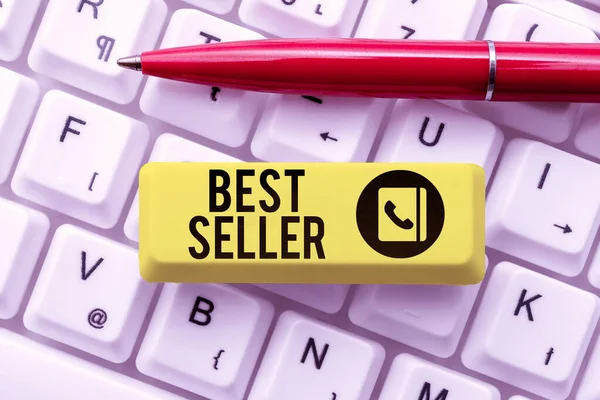 Sinal Escrita Mão Best Seller Business Aproxima Uma Mercadoria Altamente — Fotografia de Stock