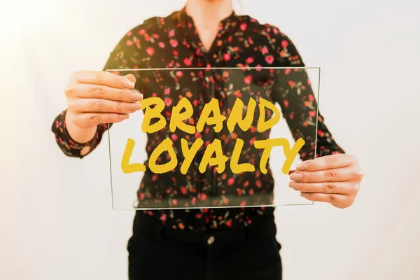 Text showing inspiration Brand Loyalty, Word for positive feelings to a brand and purchase the same product