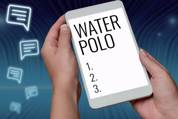 Znak Tekstowy Pokazujący Water Polo Koncepcja Oznacza Konkurencyjną Drużynę Sportową — Zdjęcie stockowe