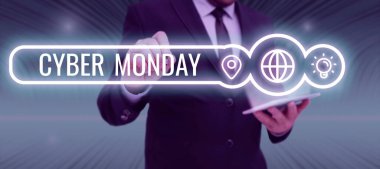 El yazısı işareti Siber Pazartesi, kavram demek ekommerce web sitelerinin alıcılar için özel bir anlaşma sunduğu gün demek.