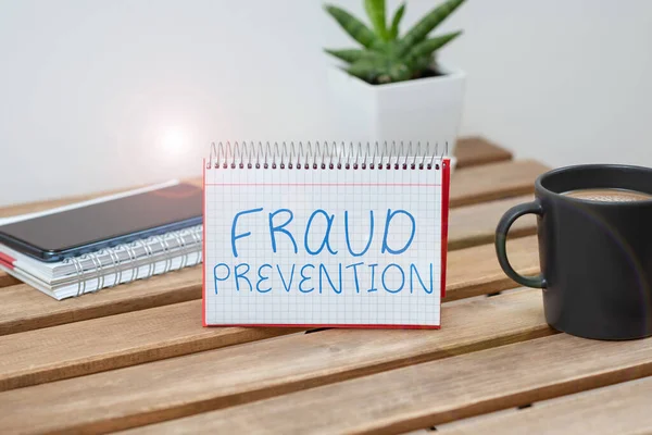 Assinar Exibindo Prevenção Fraudes Conceito Internet Para Proteger Empresa Seus — Fotografia de Stock