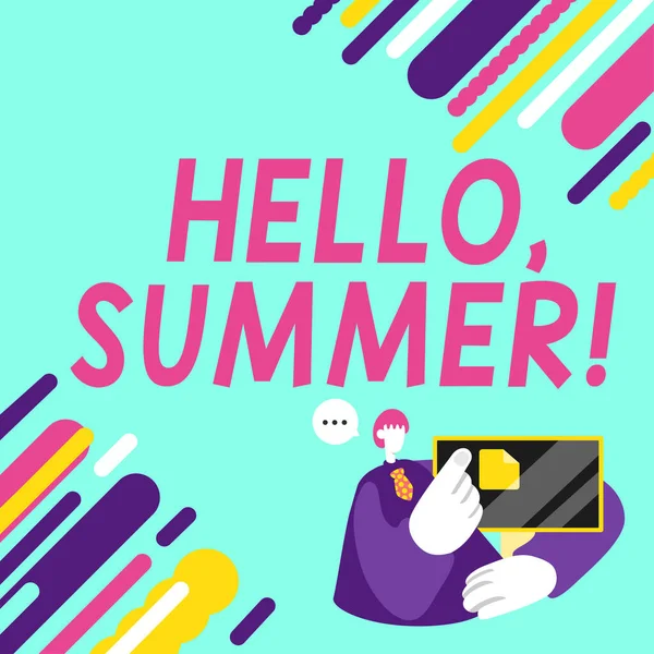 Text Showing Inspiration Hello Summer Business Overview Greeting Used Hot — Stock Photo, Image