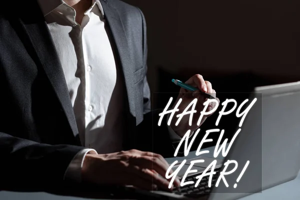 Inspirace Ukazující Znamení Šťastný Nový Rok Internet Koncept Další Rok — Stock fotografie