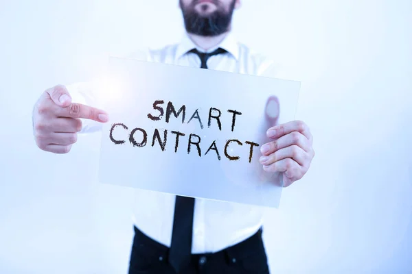 Sign Displaying Smart Contract Business Overview Digital Agreement Control Transfer — Stock Photo, Image