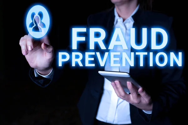 Text showing inspiration Fraud Prevention, Business overview to secure the enterprise and its processes against hoax