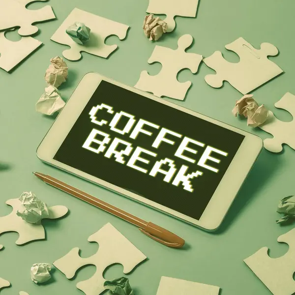 Handschriftliches Zeichen Coffee Break Geschäftskonzept Kurze Zeit Zum Kaffeetrinken Ohne — Stockfoto