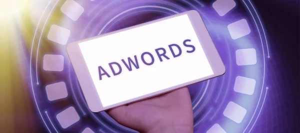 Знак Відображає Adwords Бізнес Ідея Встановлює Бюджет Реклами Тільки Платить — стокове фото