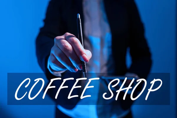 コンセプトキャプションコーヒーショップ インターネット主にコーヒーと軽食を提供するレストランのコンセプト — ストック写真