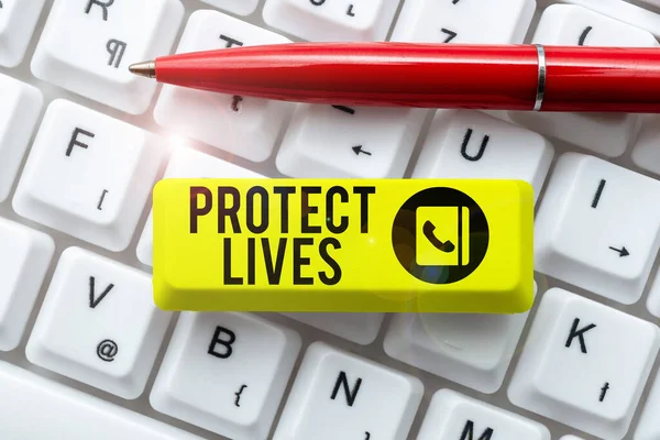 Szöveges Megjelenítés Életek Védelme Üzleti Megközelítés Hogy Fedezze Vagy Védje — Stock Fotó
