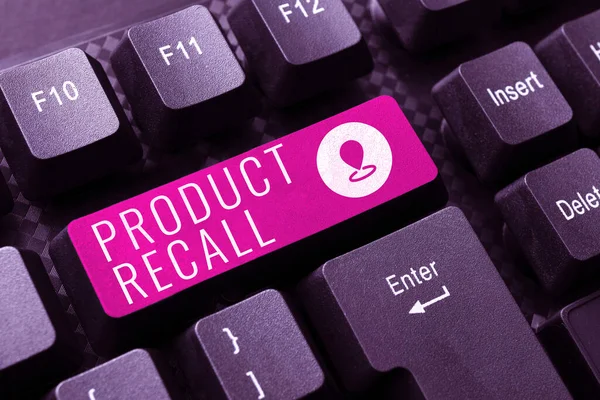 Hand writing sign Product Recall, Word Written on request to return the possible product issues to the market