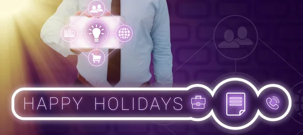 Textový Titulek Představující Happy Holidays Internet Concept Dodržování Vánočního Ducha — Stock fotografie