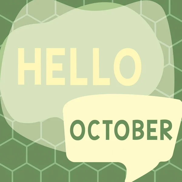 Assinar Exibindo Olá Outubro Palavra Para Saudação Usado Receber Décimo — Fotografia de Stock