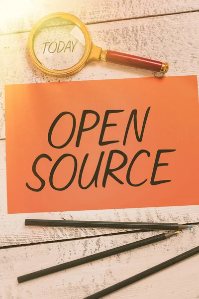 Знак Ручной Записи Open Source Обзор Бизнеса Содержит Исходный Код — стоковое фото