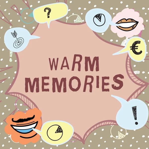 Sign Displaying Warm Memories Business Idea Reminiscing Unforgettable Collection Events — Stock Photo, Image