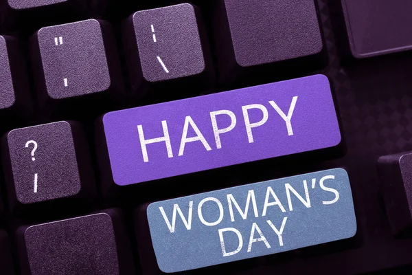 Έμπνευση Δείχνει Σημάδι Happy Woman Day Επιχειρηματική Βιτρίνα Για Τιμήσει — Φωτογραφία Αρχείου
