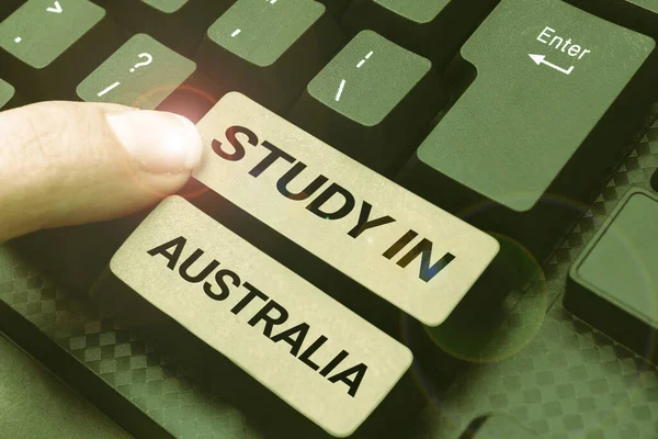 Escribir Mostrando Texto Estudio Australia Enfoque Negocios Entrar Orden Del — Foto de Stock