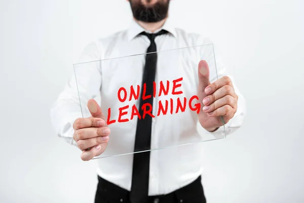 Tekstbord Met Online Leren Zakelijke Aanpak Die Een Cursus Volgt — Stockfoto