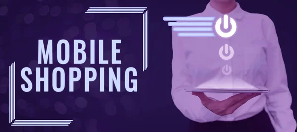 Texto Que Mostra Inspiração Mobile Shopping Ideia Negócio Para Comprar — Fotografia de Stock