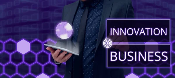 Logga Som Visar Innovation Business Affärsidé Uppsättning Regler Förfaranden Beteenden — Stockfoto