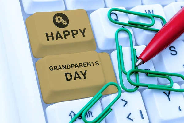 Концептуальний Підпис Щасливий День Дідуся Бабусі Діловий Підхід Старі Люди — стокове фото