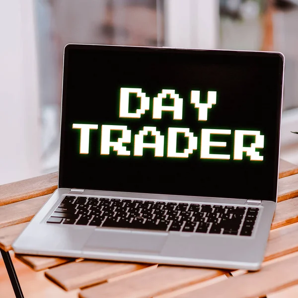 Sinal Escrita Mão Day Trader Vitrine Negócios Uma Pessoa Que — Fotografia de Stock