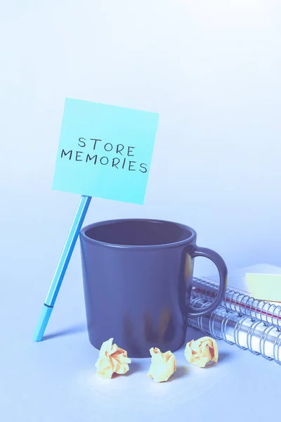 Текстовые Подписи Представляющие Store Memories Business Overview Process Inputting Storing — стоковое фото
