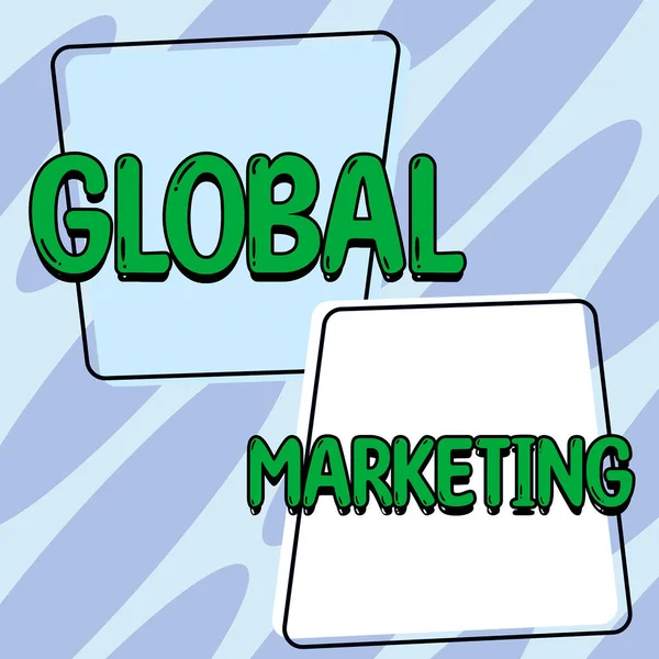 Leyenda Conceptual Marketing Global Escaparate Negocios Que Motiva Actuar Hacia — Foto de Stock