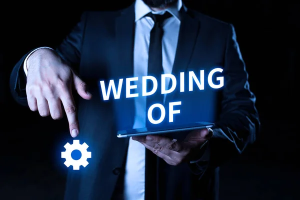 Yazısı Wedding Business Overview Adamı Sonsuza Dek Evli Bir Çift — Stok fotoğraf