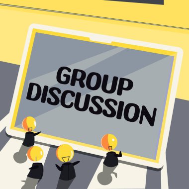 Kavramsal başlık Grup Tartışması, Aylık güvenilir bir emekli maaşı çekinin olması Küçük Robotların Önemli Mesajlarla Tablet 'e Baskı Çizmesi.