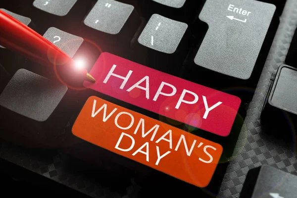 Texto Escritura Feliz Día Mujer Concepto Negocios Para Conmemorar Esencia — Foto de Stock