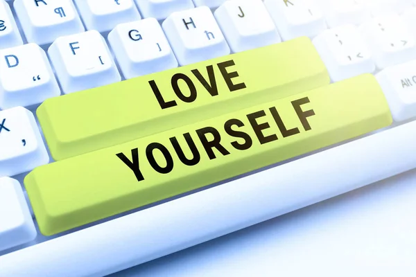 stock image Text sign showing Love Yourself, Word for accepting the overall aspect of ourselves and have selfrespect