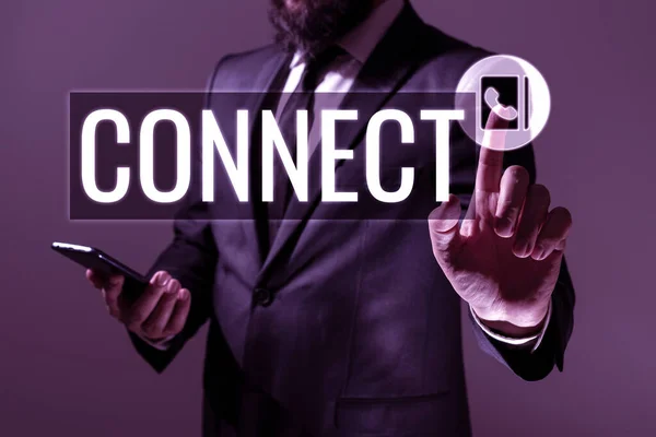 Szöveges Megjelenítés Connect Üzleti Áttekintés Hogy Csatlakozzon Vagy Rögzítse Együtt — Stock Fotó