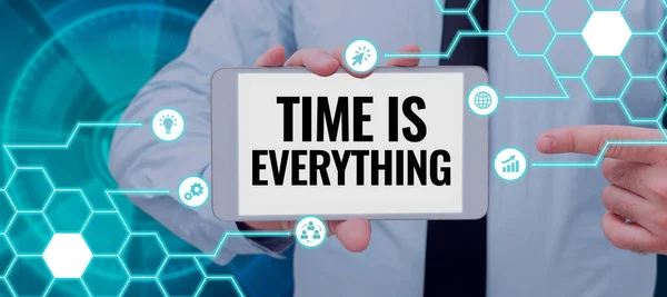 Szöveg Megjelenítése Time Everything Concept Jelentése Megfelelő Pillanat Hogy Elkezd — Stock Fotó