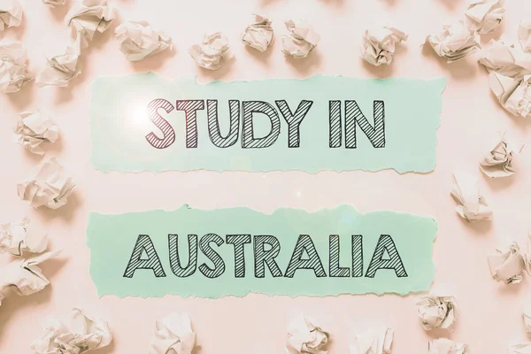 Handschrift Teken Studeren Australië Conceptuele Foto Gaan Het Buitenland Orde — Stockfoto