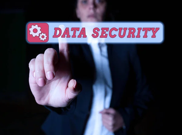 データセキュリティを示すテキスト署名 ビジネスショーケース不正アクセスから保護された重要な個人データ — ストック写真