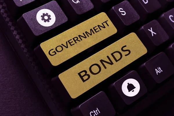 Tekst Pokazujący Inspirację Obligacje Rządowe Słowo Napisane Odwrót Wpływ Działalności — Zdjęcie stockowe
