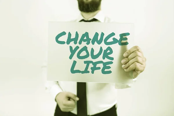 Tekst Bijschrift Presentatie Change Your Life Word Geschreven Inspirerend Advies — Stockfoto