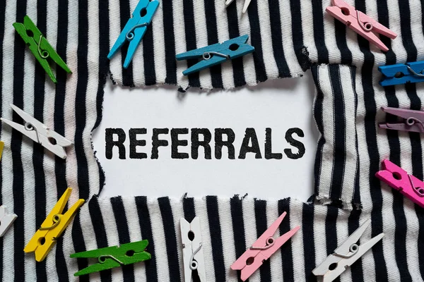 Text Sign Showing Referrals Business Approach Conditions Form Setting Which — Stock Photo, Image