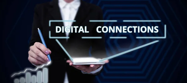 Znak Tekstowy Pokazujący Połączenia Cyfrowe Przegląd Biznesowy Wirtualna Sieć Łącząca — Zdjęcie stockowe