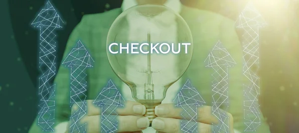 Tekst Bijschrift Presenteren Checkout Business Overzicht Een Punt Waarop Goederen — Stockfoto