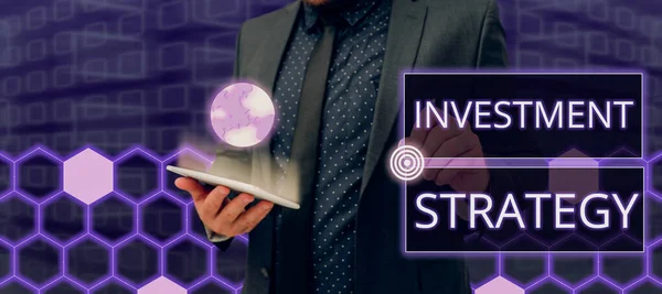 Zeichen Für Investitionsstrategie Wort Für Wort Und Vereint Die Kräfte — Stockfoto