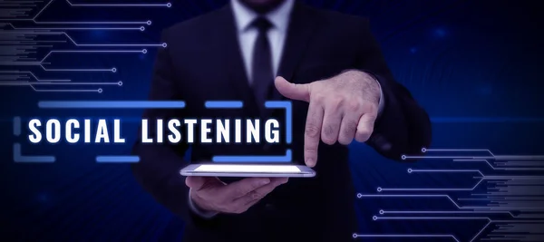 Social Listening Kijelző Business Showcase Jogi Eszköz Szabályozza Szoftver Újraelosztását — Stock Fotó