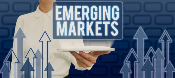 Texto Manuscrito Mercados Emergentes Nações Abordagem Negócios Que Estão Investindo — Fotografia de Stock