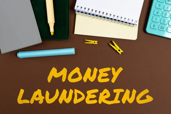 stock image Sign displaying Money Laundering, Business concept periodic amount paid to a holder for repayment of a loan