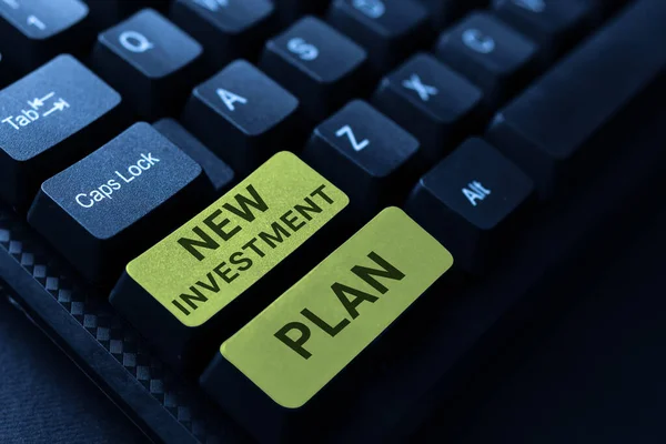 Escrevendo Exibindo Texto Novo Plano Investimento Palavra Para Metas Financeiras — Fotografia de Stock