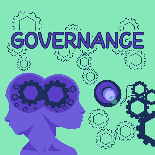 Inspiration showing sign Governance, Business idea exercised in handling an economic situation in a nation Two Heads With Cogs Showing Technology Ideas.