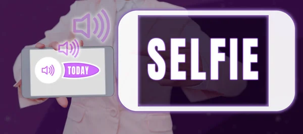 Conceptual Caption Selfie Word Written Taken Self Eself Using Digital — стокове фото